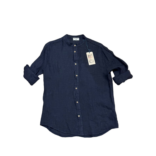 Camicia coreana in puro lino Blue